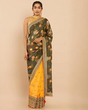 floral print saree with blouse piece