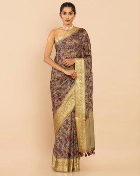 floral print saree with blouse piece