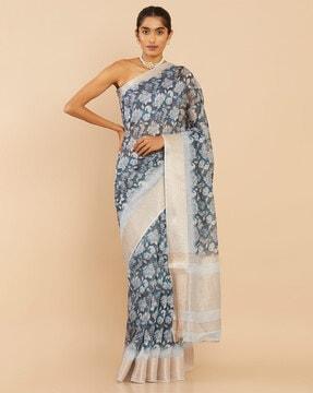 floral print saree with blouse piece