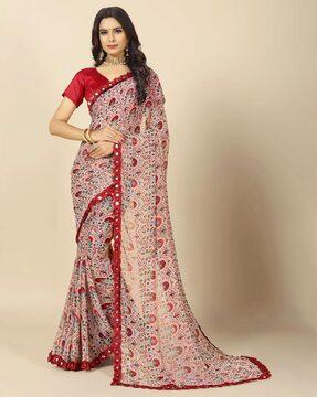 floral print saree with blouse piece