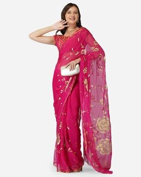 floral print saree with blouse piece