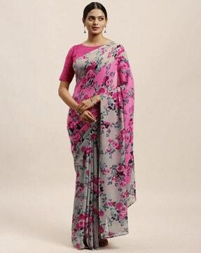 floral print saree with blouse piece