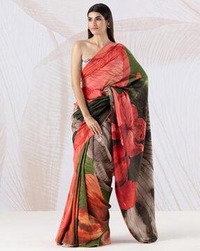 floral print saree with blouse piece