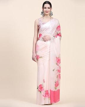 floral print saree with blouse piece