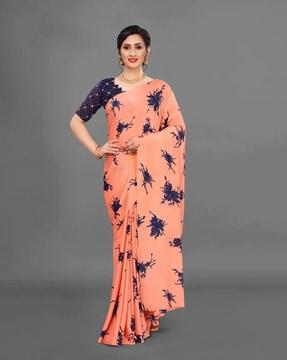 floral print saree with blouse piece