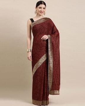 floral print saree with contrast border