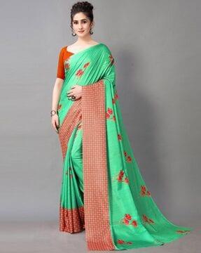 floral print saree with contrast border