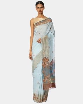 floral print saree with contrast border