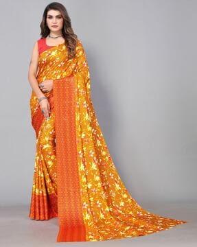 floral print saree with contrast border