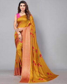 floral print saree with contrast border