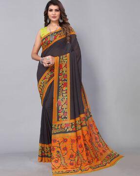 floral print saree with contrast border