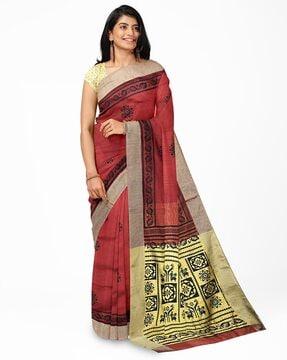 floral print saree with contrast border