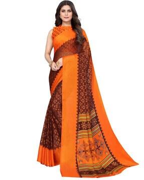 floral print saree with contrast border