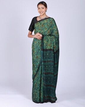 floral print saree with contrast border