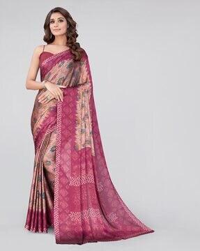 floral print saree with contrast border