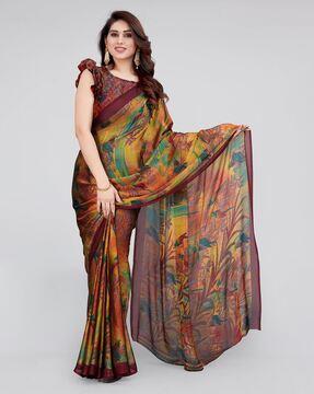 floral print saree with contrast border