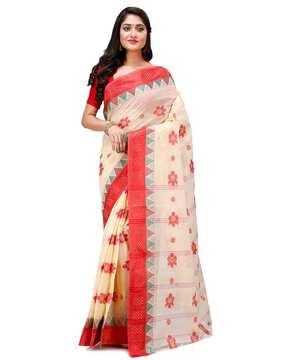 floral print saree with contrast border