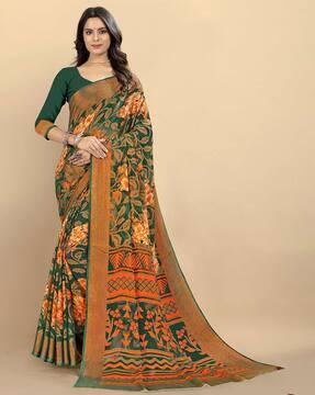 floral print saree with contrast border