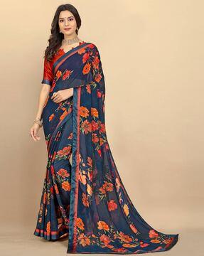 floral print saree with contrast border