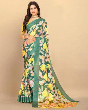 floral print saree with contrast border