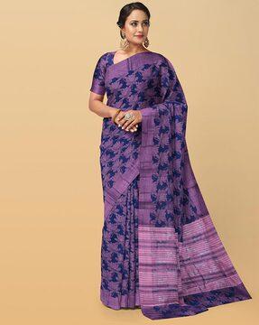 floral print saree with contrast border