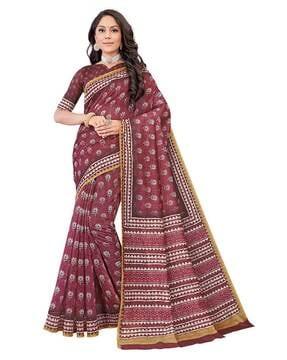 floral print saree with contrast border