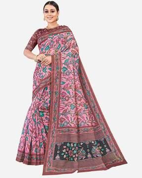 floral print saree with contrast border