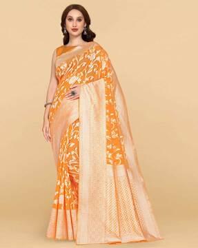 floral print saree with contrast border