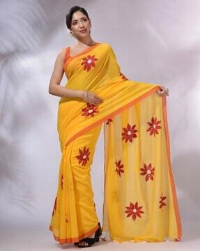 floral print saree with contrast border