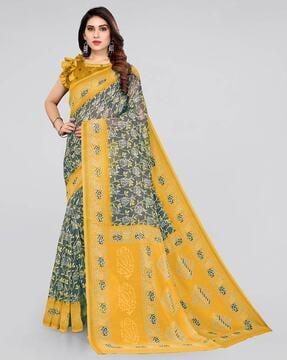 floral print saree with contrast border