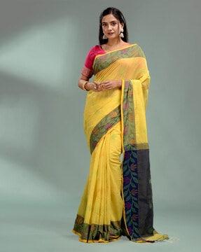 floral print saree with contrast border