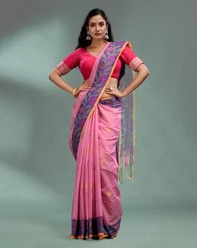 floral print saree with contrast border