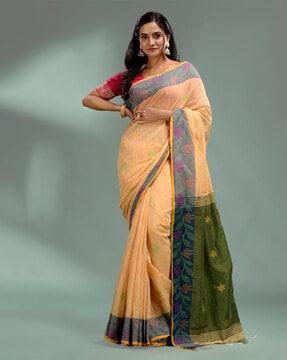 floral print saree with contrast border