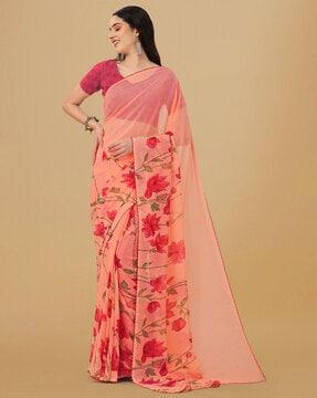 floral print saree with contrast border