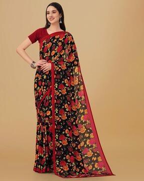 floral print saree with contrast border