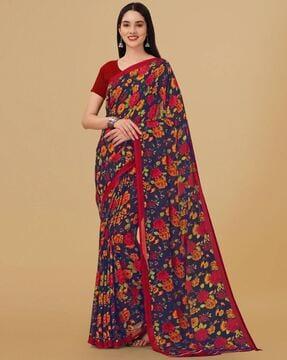 floral print saree with contrast border