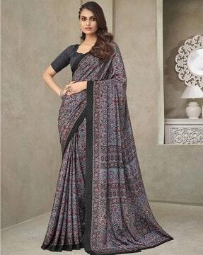 floral print saree with contrast border