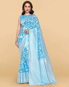 floral print saree with contrast border