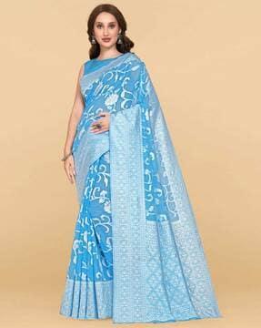 floral print saree with contrast border