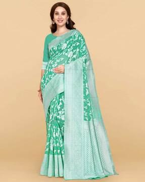 floral print saree with contrast border