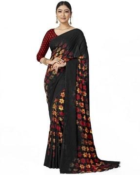 floral print saree with contrast border