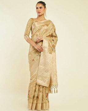 floral print saree with contrast border