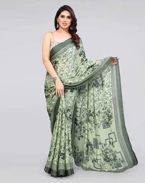 floral print saree with contrast border