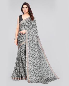 floral print saree with contrast border