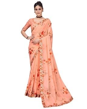 floral print saree with contrast border