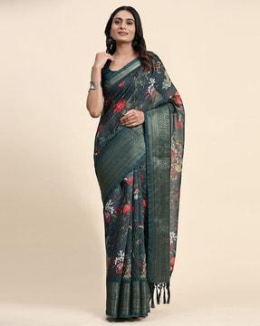 floral print saree with contrast border