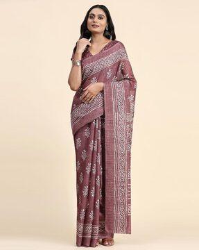 floral print saree with contrast border