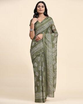 floral print saree with contrast border