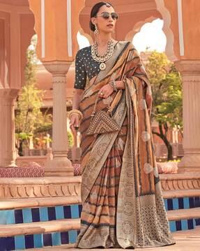 floral print saree with contrast border