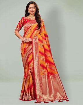 floral print saree with contrast border